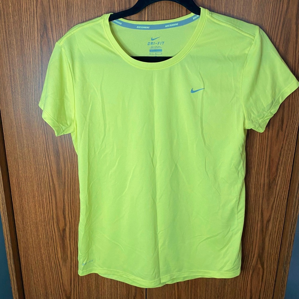 Nike Running Dri-FIT Shirt Womens Medium Neon Yellow Short Sleeve‎ Tee
